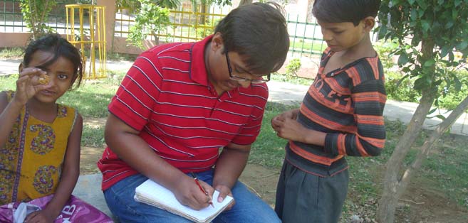 Karan Dhall, a volunteer taking the writing class at Eclair Ludhiana